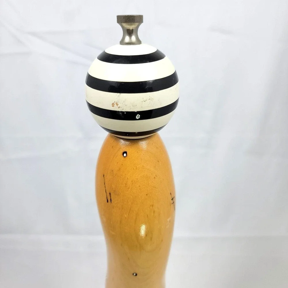 Robert Wilhelm Studio Art Wooden Pepper Mill Grinder Black White Polka Dot 18